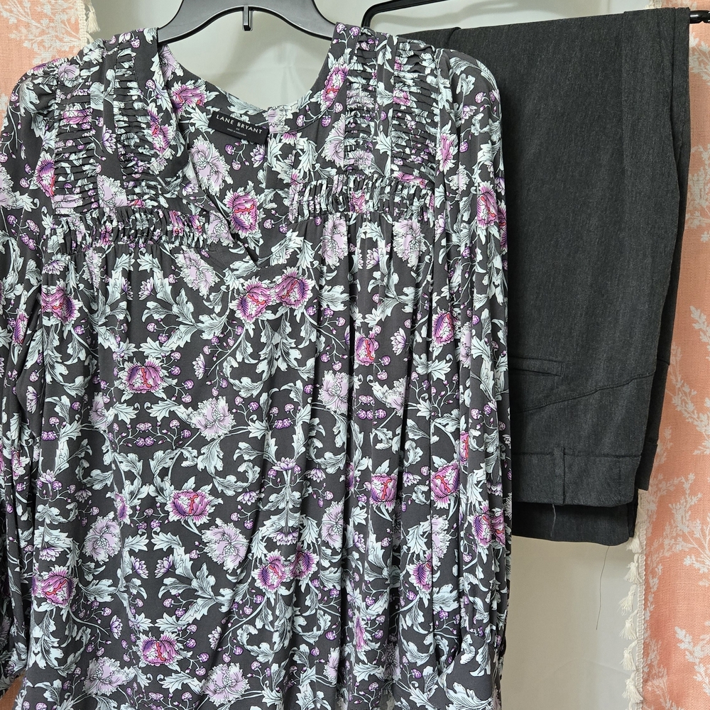 Lane Bryant Floral Blouse - Black and Pink